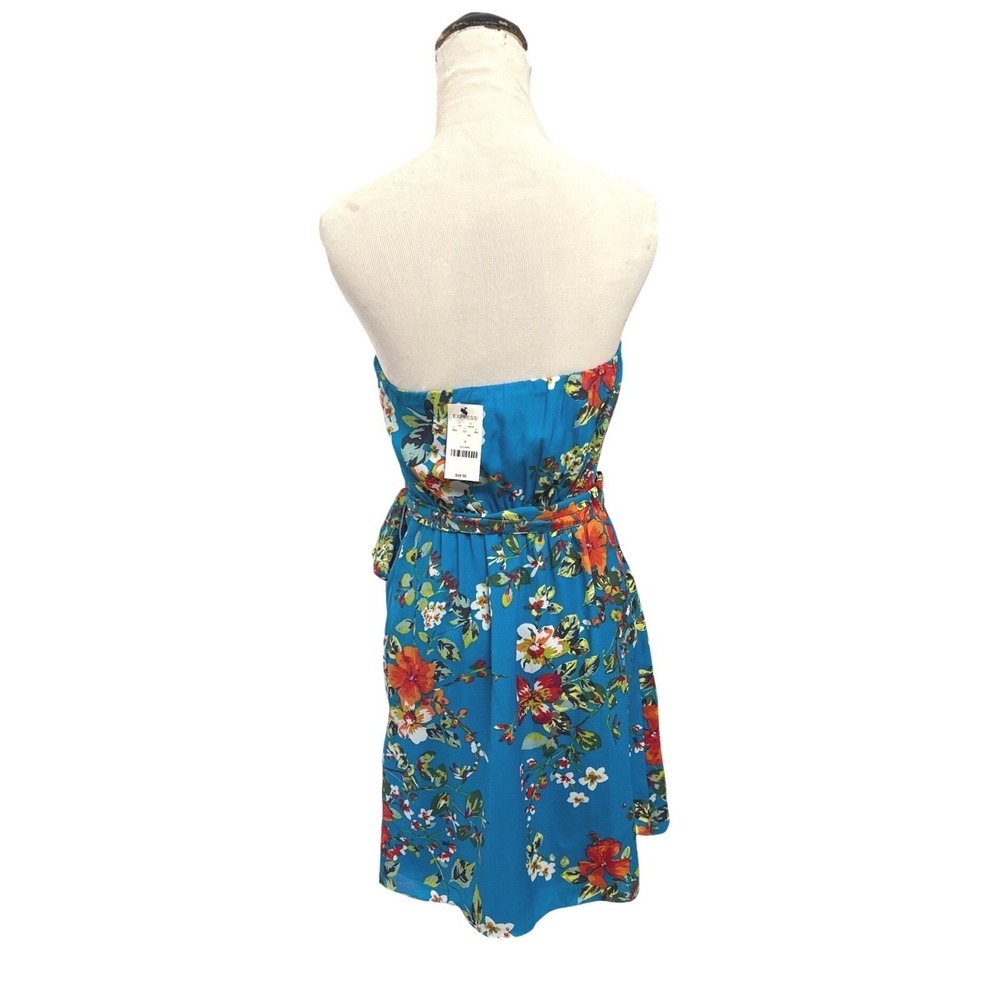 NWT Express Blue Floral Strapless Mini Dress Wedding Guest Resort Size 4 - Picture 5 of 9